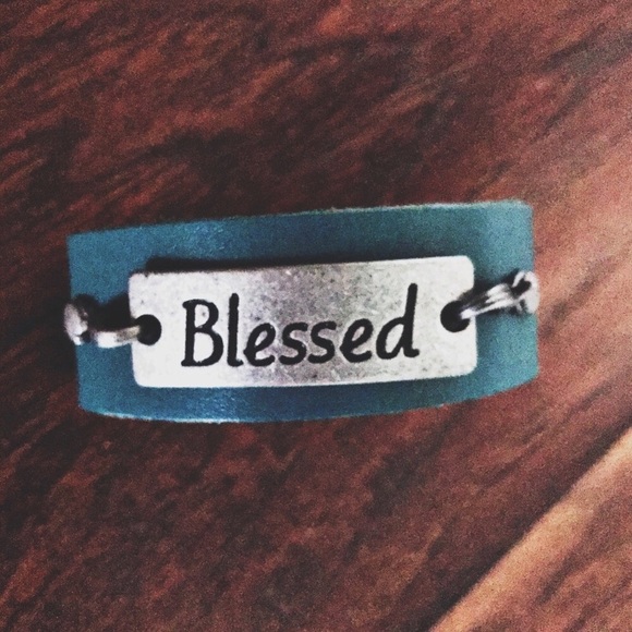 Jewelry - Teal Leather Cuff Blessed Charm Bracelet